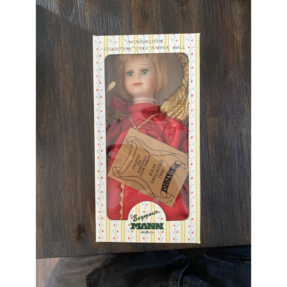 Seymour Mann Connoisseur Collection Angel Tree Topper Porcelain 1996 Red NEW